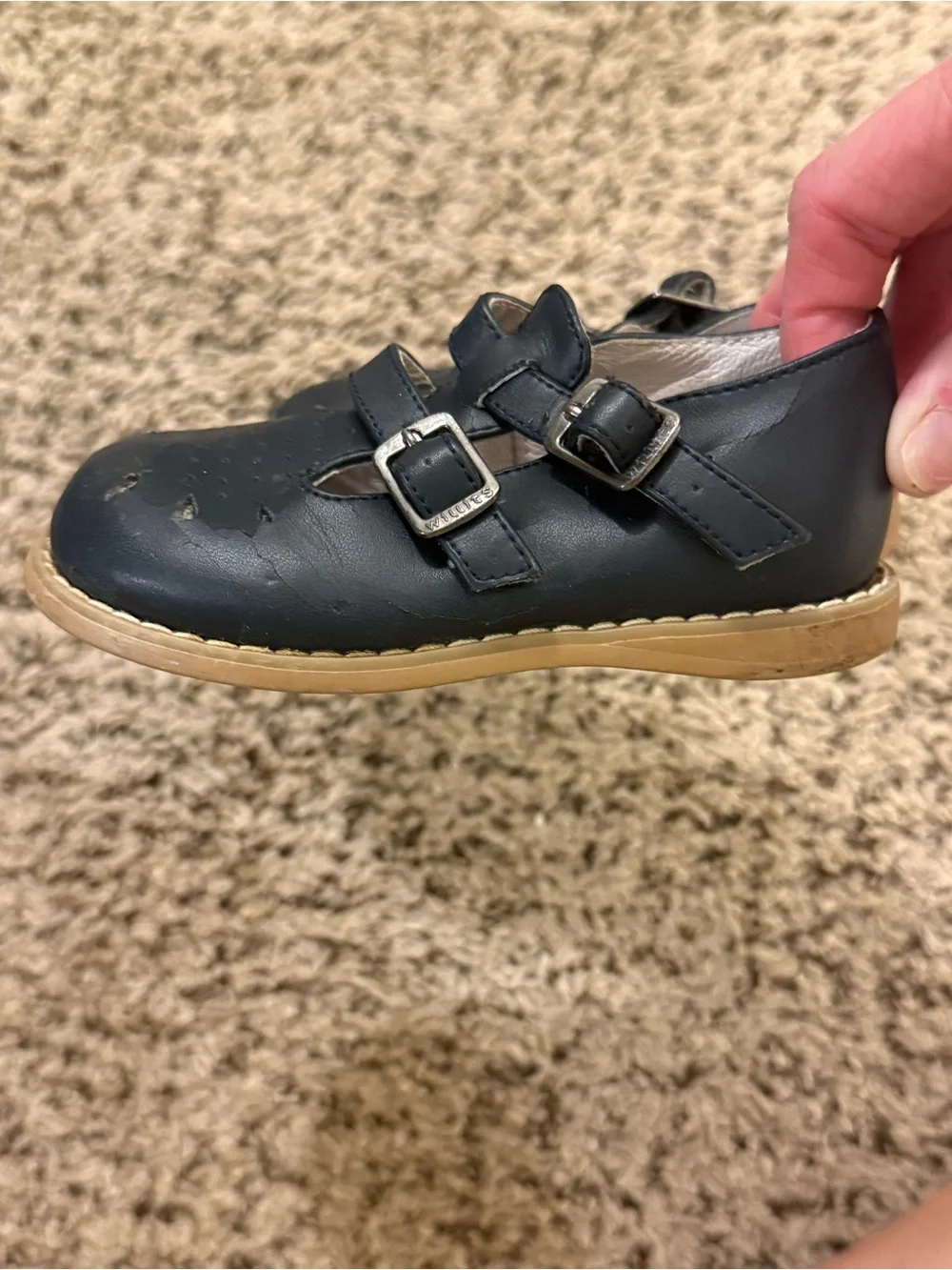 Willits Navy Blue Genuine Leather Girls Classic Double-Strap Dress Shoes EUC